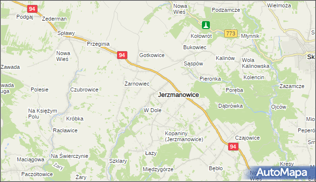 mapa Jerzmanowice gmina Jerzmanowice-Przeginia, Jerzmanowice gmina Jerzmanowice-Przeginia na mapie Targeo