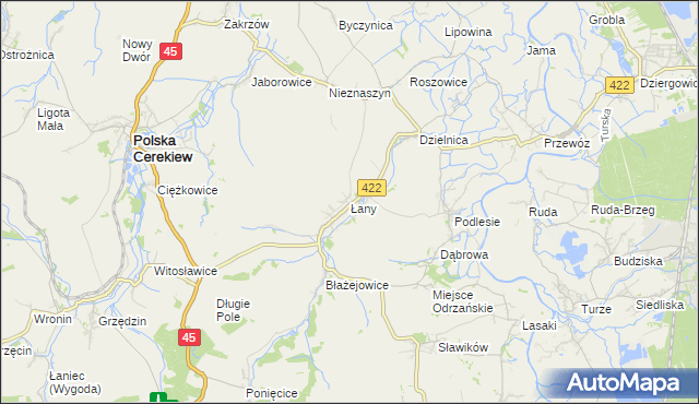 mapa Łany gmina Cisek, Łany gmina Cisek na mapie Targeo