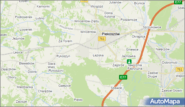 mapa Łaziska gmina Piekoszów, Łaziska gmina Piekoszów na mapie Targeo