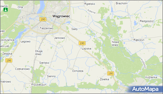 mapa Łaziska gmina Wągrowiec, Łaziska gmina Wągrowiec na mapie Targeo