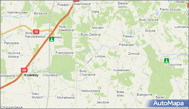 mapa Lindów gmina Mszczonów, Lindów gmina Mszczonów na mapie Targeo