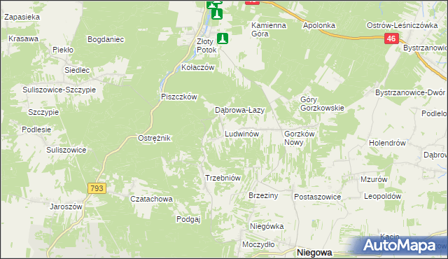 mapa Ludwinów gmina Niegowa, Ludwinów gmina Niegowa na mapie Targeo