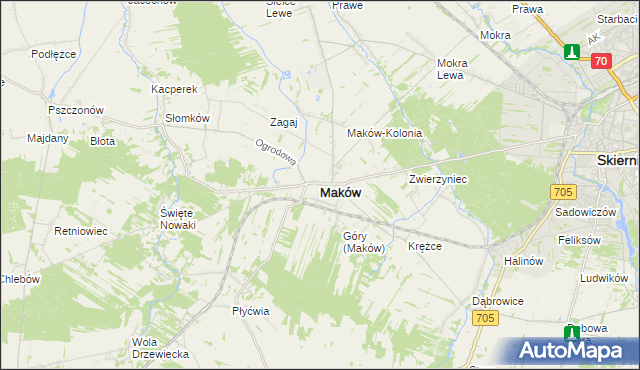 mapa Maków powiat skierniewicki, Maków powiat skierniewicki na mapie Targeo