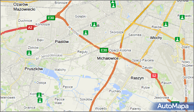 mapa Michałowice powiat pruszkowski, Michałowice powiat pruszkowski na mapie Targeo