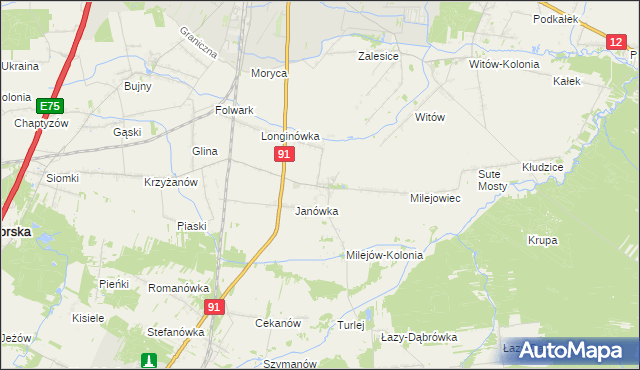 mapa Milejów gmina Rozprza, Milejów gmina Rozprza na mapie Targeo