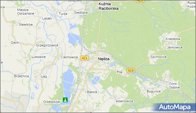 mapa Nędza powiat raciborski, Nędza powiat raciborski na mapie Targeo