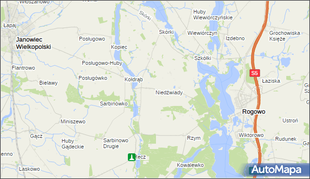 mapa Niedźwiady gmina Rogowo, Niedźwiady gmina Rogowo na mapie Targeo