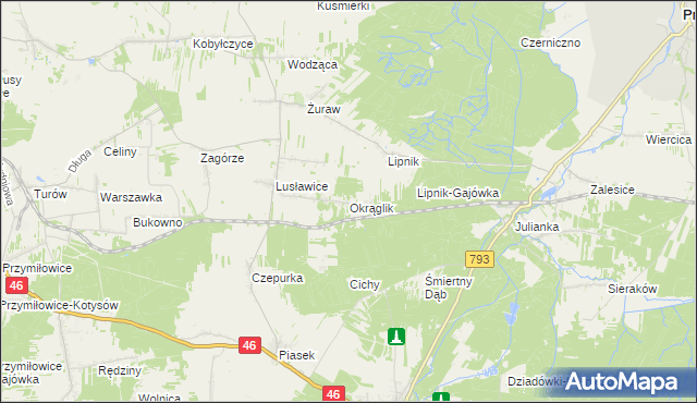 mapa Okrąglik gmina Janów, Okrąglik gmina Janów na mapie Targeo