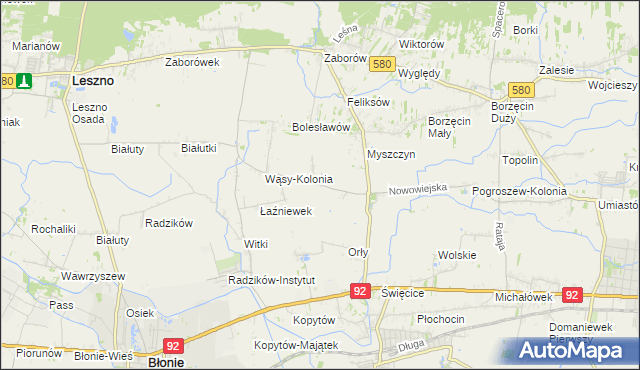 mapa Pilaszków gmina Ożarów Mazowiecki, Pilaszków gmina Ożarów Mazowiecki na mapie Targeo