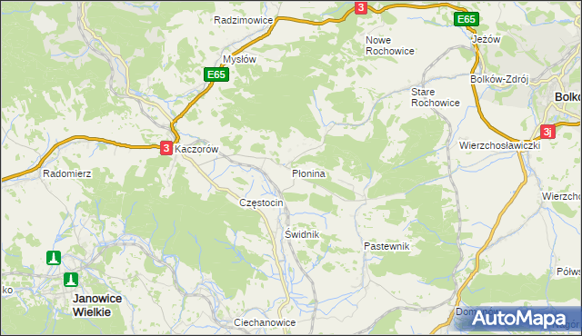 mapa Płonina gmina Bolków, Płonina gmina Bolków na mapie Targeo