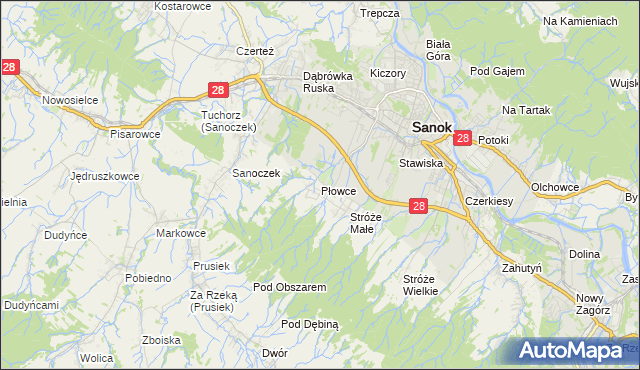 mapa Płowce gmina Sanok, Płowce gmina Sanok na mapie Targeo
