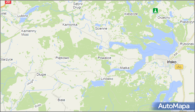 mapa Powalice gmina Ińsko, Powalice gmina Ińsko na mapie Targeo