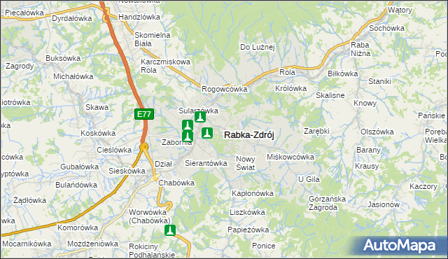 mapa Rabka-Zdrój, Rabka-Zdrój na mapie Targeo