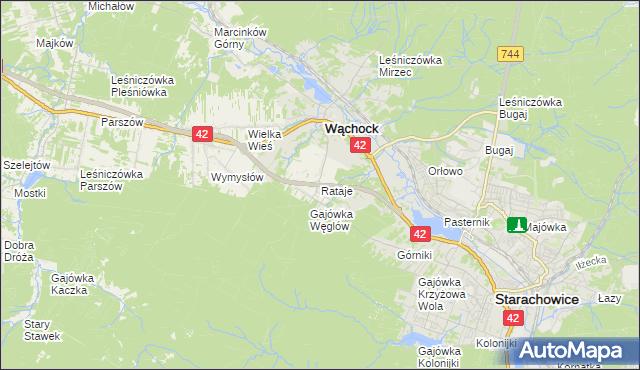 mapa Rataje gmina Wąchock, Rataje gmina Wąchock na mapie Targeo