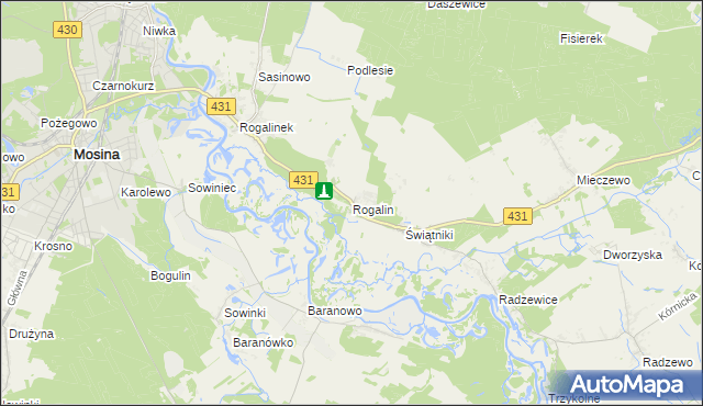 mapa Rogalin gmina Mosina, Rogalin gmina Mosina na mapie Targeo