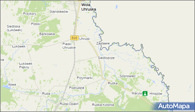 mapa Siedliszcze gmina Wola Uhruska, Siedliszcze gmina Wola Uhruska na mapie Targeo