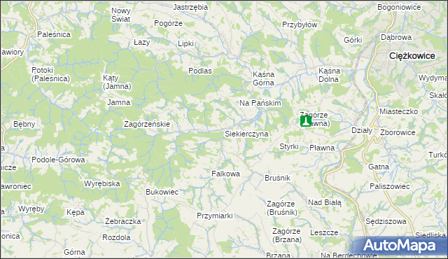 mapa Siekierczyna gmina Ciężkowice, Siekierczyna gmina Ciężkowice na mapie Targeo