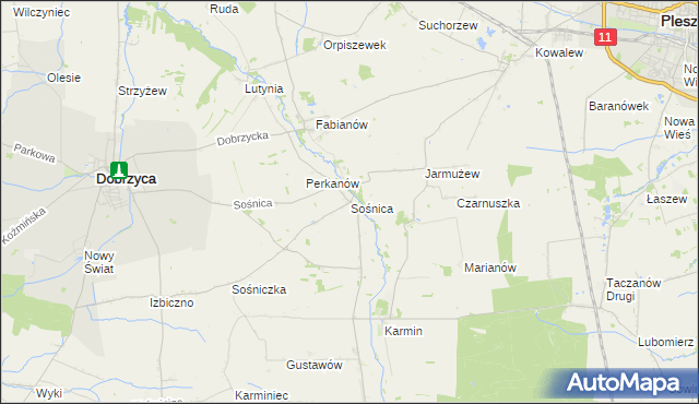 mapa Sośnica gmina Dobrzyca, Sośnica gmina Dobrzyca na mapie Targeo