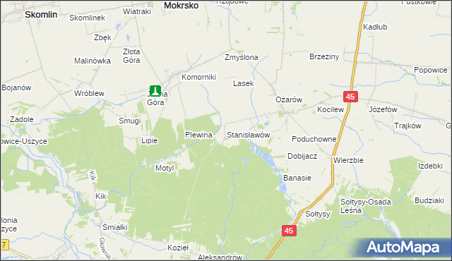 mapa Stanisławów gmina Mokrsko, Stanisławów gmina Mokrsko na mapie Targeo