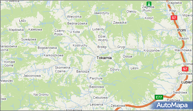 mapa Tokarnia powiat myślenicki, Tokarnia powiat myślenicki na mapie Targeo