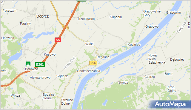 mapa Trzęsacz gmina Dobrcz, Trzęsacz gmina Dobrcz na mapie Targeo