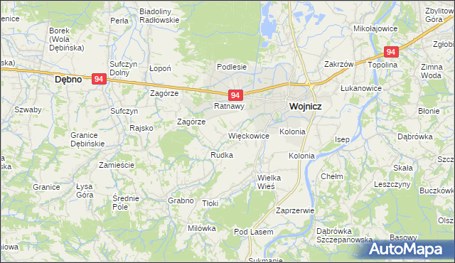 mapa Więckowice gmina Wojnicz, Więckowice gmina Wojnicz na mapie Targeo