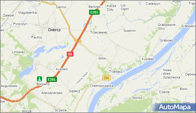 mapa Włóki gmina Dobrcz, Włóki gmina Dobrcz na mapie Targeo