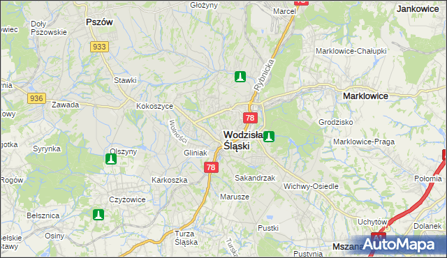 mapa Wodzisławia Śląskiego, Wodzisław Śląski na mapie Targeo