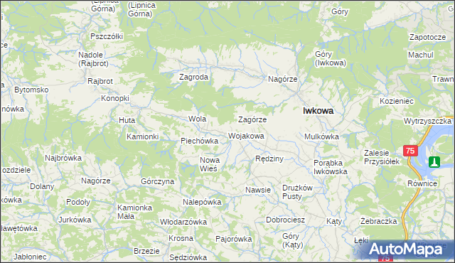 mapa Wojakowa, Wojakowa na mapie Targeo