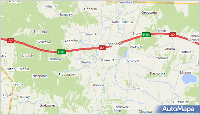 mapa Wyszyna gmina Władysławów, Wyszyna gmina Władysławów na mapie Targeo