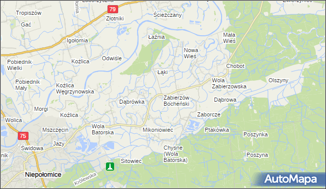 mapa Zabierzów Bocheński, Zabierzów Bocheński na mapie Targeo