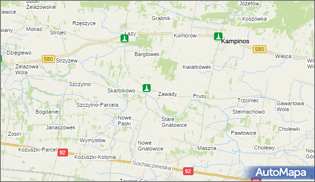 mapa Zawady gmina Kampinos, Zawady gmina Kampinos na mapie Targeo