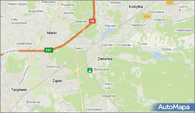 mapa Zielonka powiat wołomiński, Zielonka powiat wołomiński na mapie Targeo