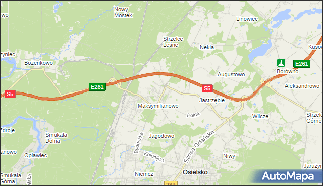 mapa Żołędowo gmina Osielsko, Żołędowo gmina Osielsko na mapie Targeo