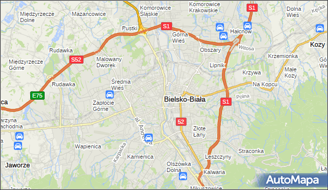 mapa Bielsko-Białej, Bielsko-Biała na mapie Targeo