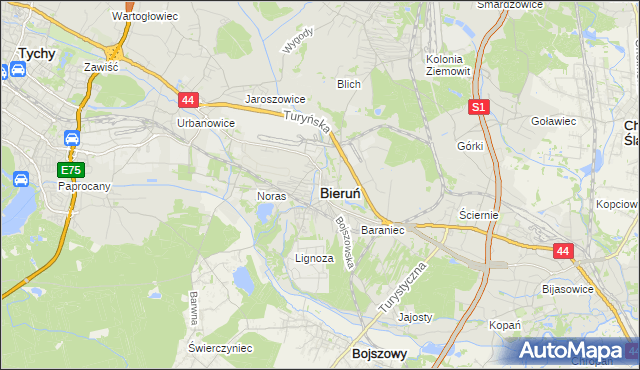 mapa Bieruń, Bieruń na mapie Targeo