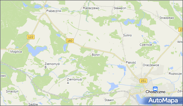 mapa Bonin gmina Choszczno, Bonin gmina Choszczno na mapie Targeo