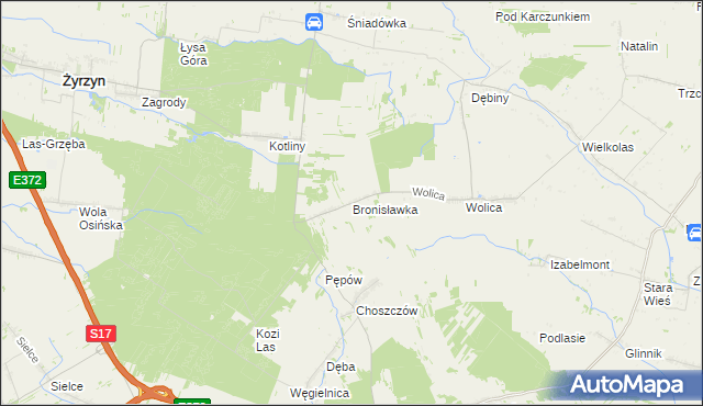 mapa Bronisławka gmina Kurów, Bronisławka gmina Kurów na mapie Targeo