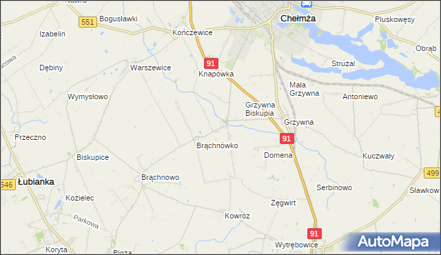 mapa Browina gmina Chełmża, Browina gmina Chełmża na mapie Targeo