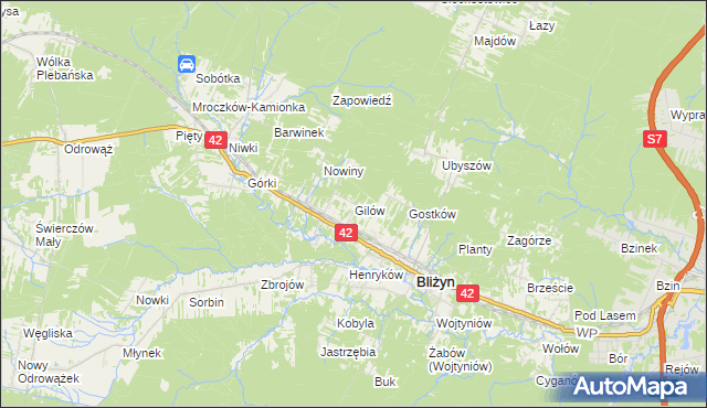 mapa Gilów gmina Bliżyn, Gilów gmina Bliżyn na mapie Targeo