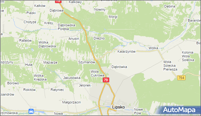 mapa Gołębiów gmina Lipsko, Gołębiów gmina Lipsko na mapie Targeo