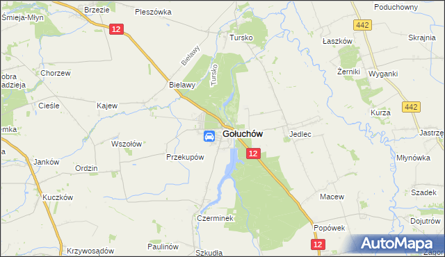 mapa Gołuchów powiat pleszewski, Gołuchów powiat pleszewski na mapie Targeo