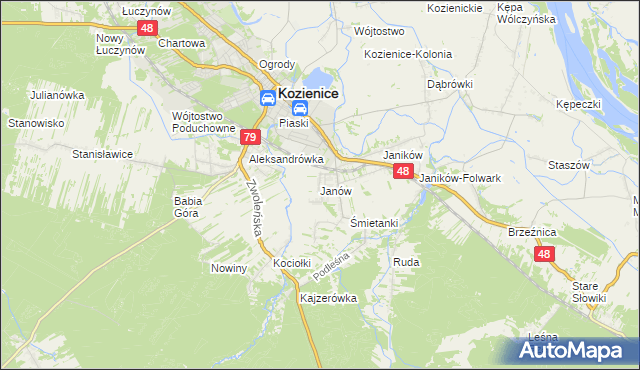 mapa Janów gmina Kozienice, Janów gmina Kozienice na mapie Targeo