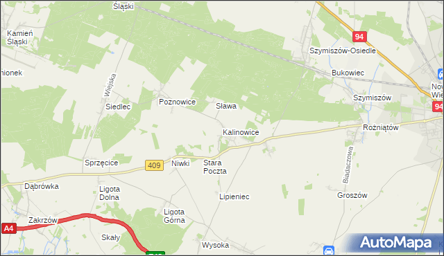 mapa Kalinowice gmina Strzelce Opolskie, Kalinowice gmina Strzelce Opolskie na mapie Targeo