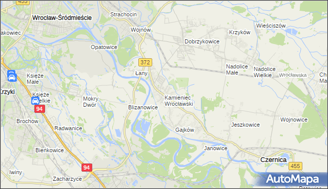 mapa Kamieniec Wrocławski, Kamieniec Wrocławski na mapie Targeo