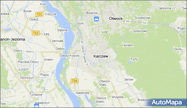 mapa Karczew powiat otwocki, Karczew powiat otwocki na mapie Targeo