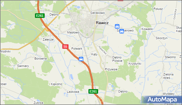 mapa Kąty gmina Rawicz, Kąty gmina Rawicz na mapie Targeo