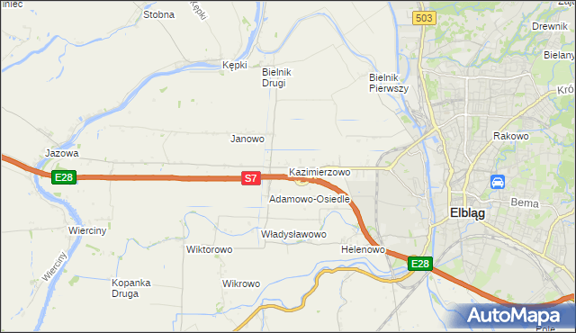 mapa Kazimierzowo gmina Elbląg, Kazimierzowo gmina Elbląg na mapie Targeo