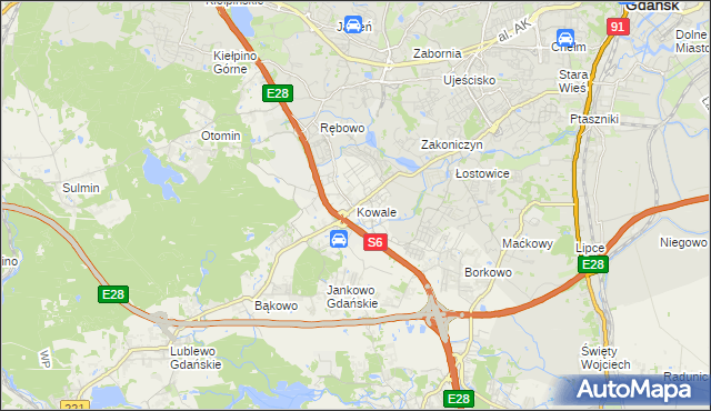 mapa Kowale gmina Kolbudy, Kowale gmina Kolbudy na mapie Targeo