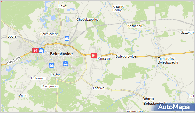 mapa Kruszyn gmina Bolesławiec, Kruszyn gmina Bolesławiec na mapie Targeo